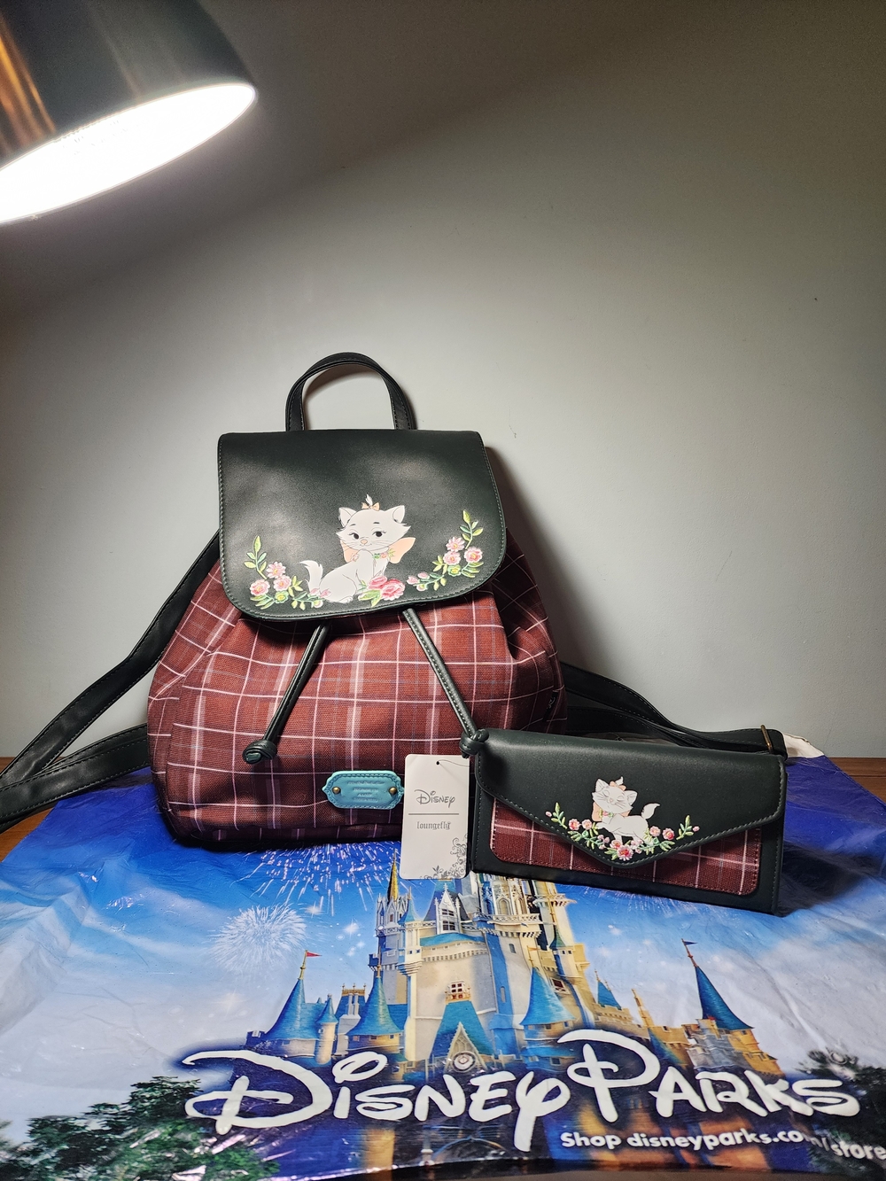 NWT Loungefly Aristocats Plaid Rucksack Marie & Matching Wallet